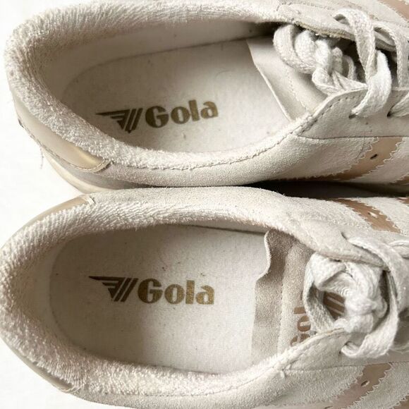 Gola Classics Women's Super Court Suede Metallic Off White Gold Sneakers Size 10 - Picture 4 of 7